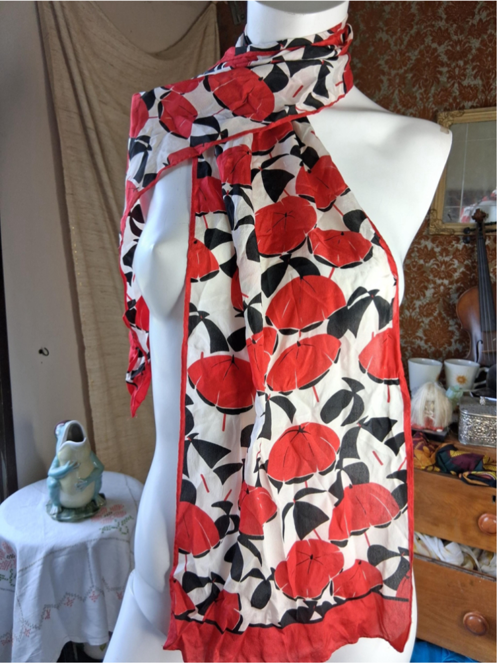 Vintage silk scarf Careta umbrellas pattern Japan